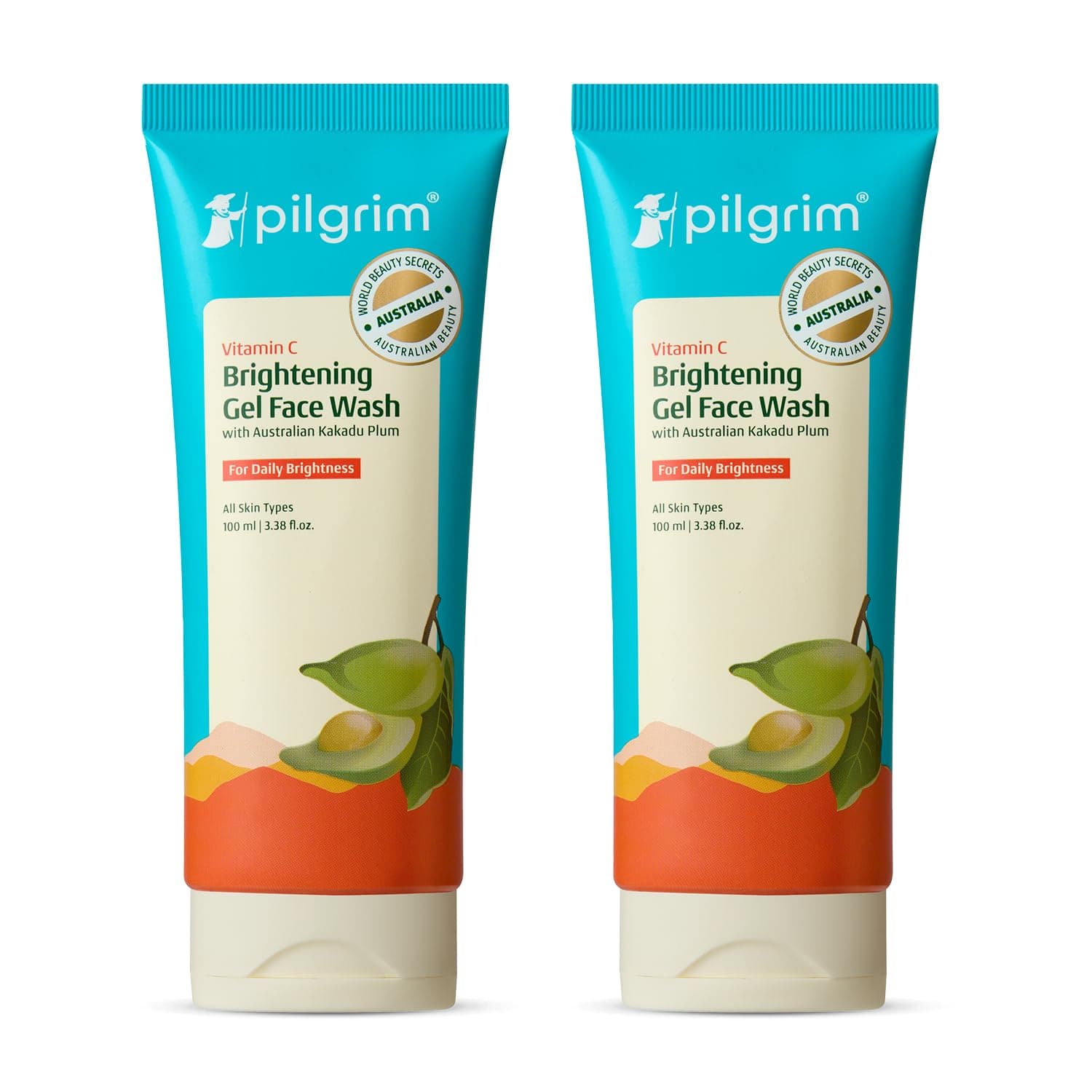 Pilgrim Australian Vitamin C Gel Face Wash for glowing skin with Kakadu Plum & Lime Pearl™ for dry & radiant skin | Women & Men | 100 ml (Pack of 2)