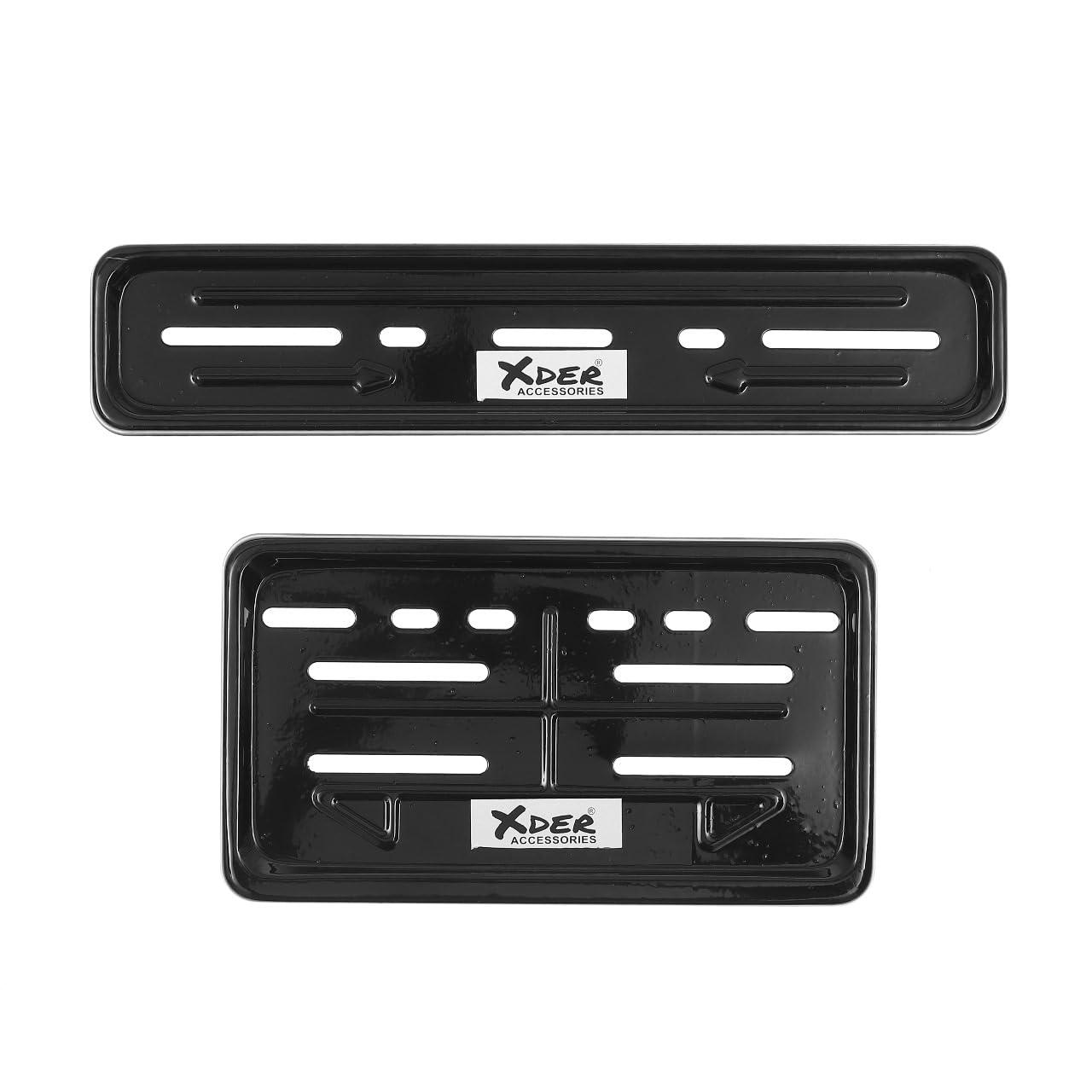 XDER®Metal Number Plate Frame for Bikes – Front & Back Set | Black ND Plate Holder Cover | Universal Standard Size for All Motorcycles & Scooter