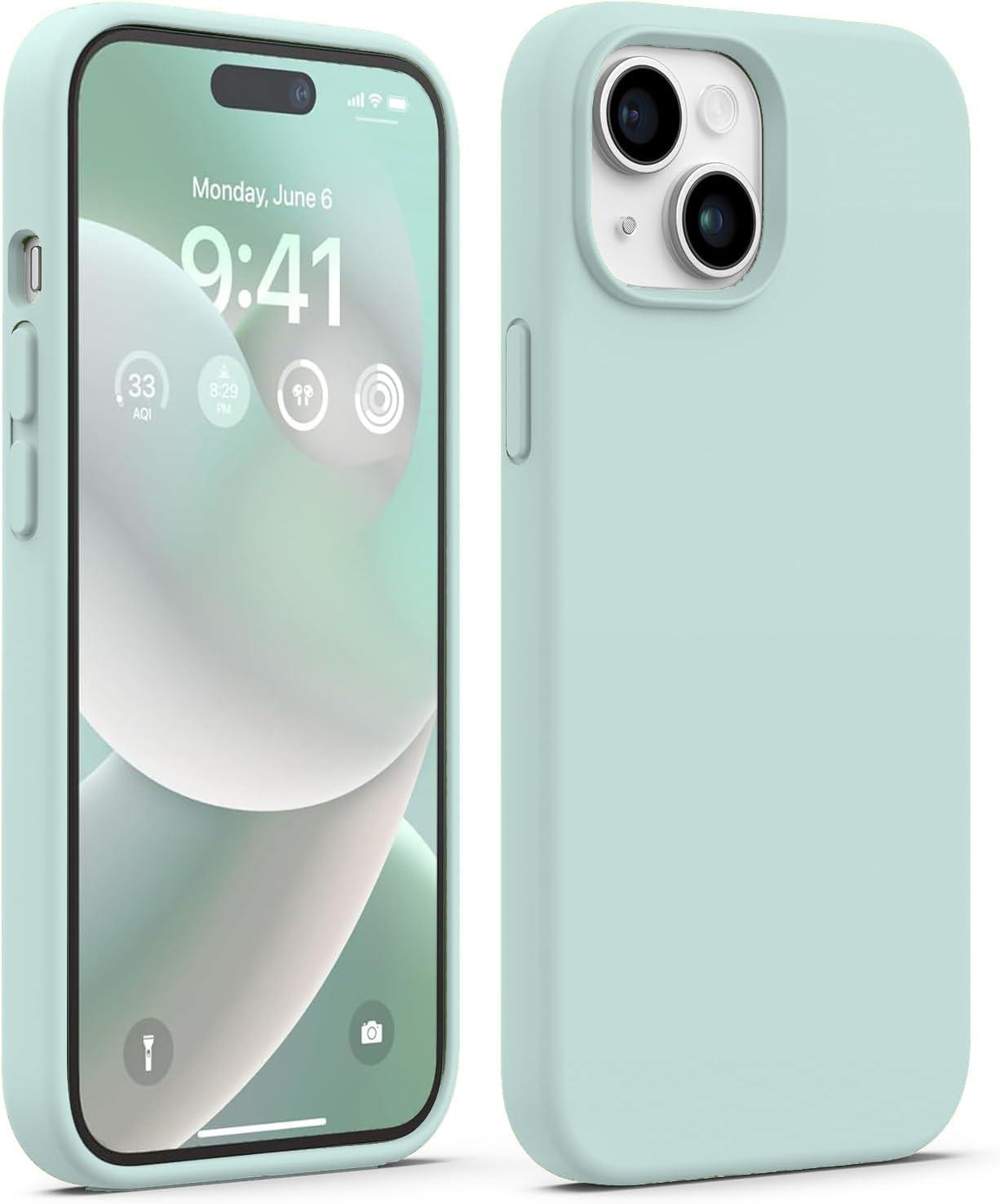 DIZORO Liquid Silicone Compatible for iPhone 14 Case Gel Rubber with Microfiber Lining Non-Slip Full Body Protective Shockproof Back Cover (Mint Green, 6.1 inch)