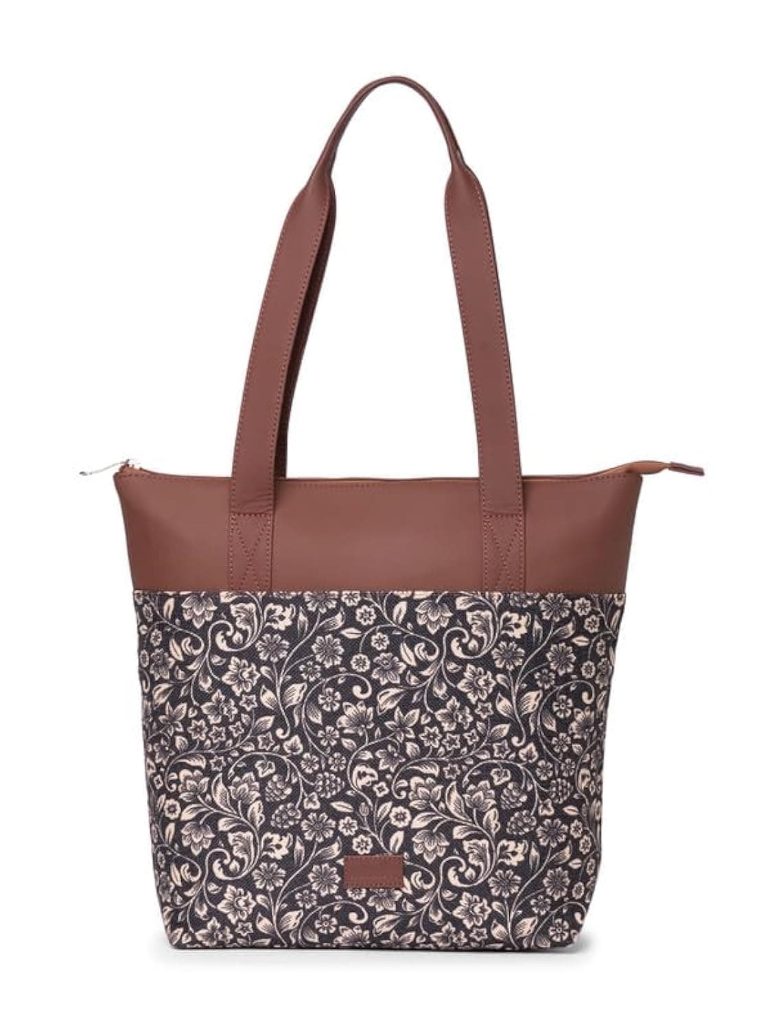 ZOUK Flomotif Floral Printed Women's Jute Handcrafted Vegan Leather Black Everyday Tote