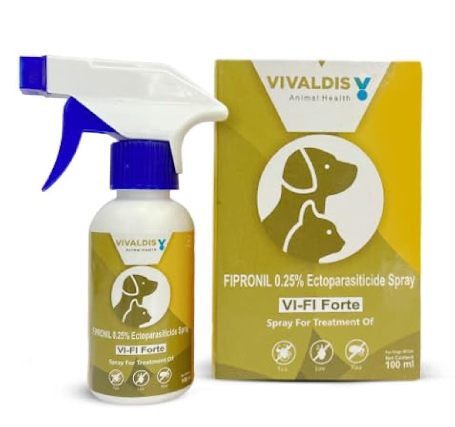 Vivaldis Vi-Fi Forte Tick & Flea Spray for Dogs & Cats | Fast-Acting, Long-Lasting Fipronil Formula | Ticks & Fleas Remover for Dogs Treats Acute Infestations 100ml