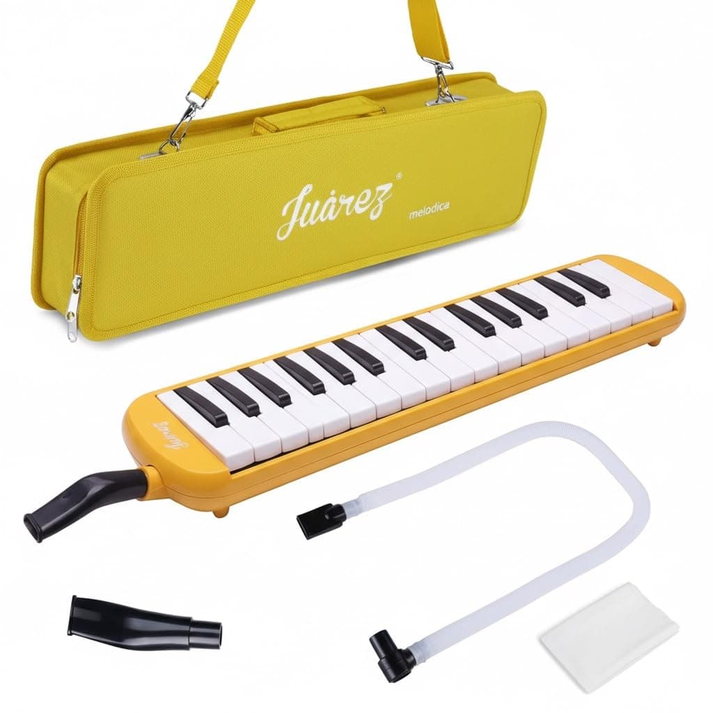 Juarez 37 Key Melodica JMLD37YL Musical Instrument Soprano Air Piano Keyboard Pianica with Carrying Bag, 1 Soft Long Tube, 1 Mouthpiece, Wipe Cloth, Yellow