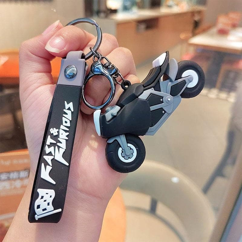 Unyks Star Cute 3D Silicon Cartoon Keychain - Cute Design Key Holder for Bags, Backpacks, and Keys (Black Bike)