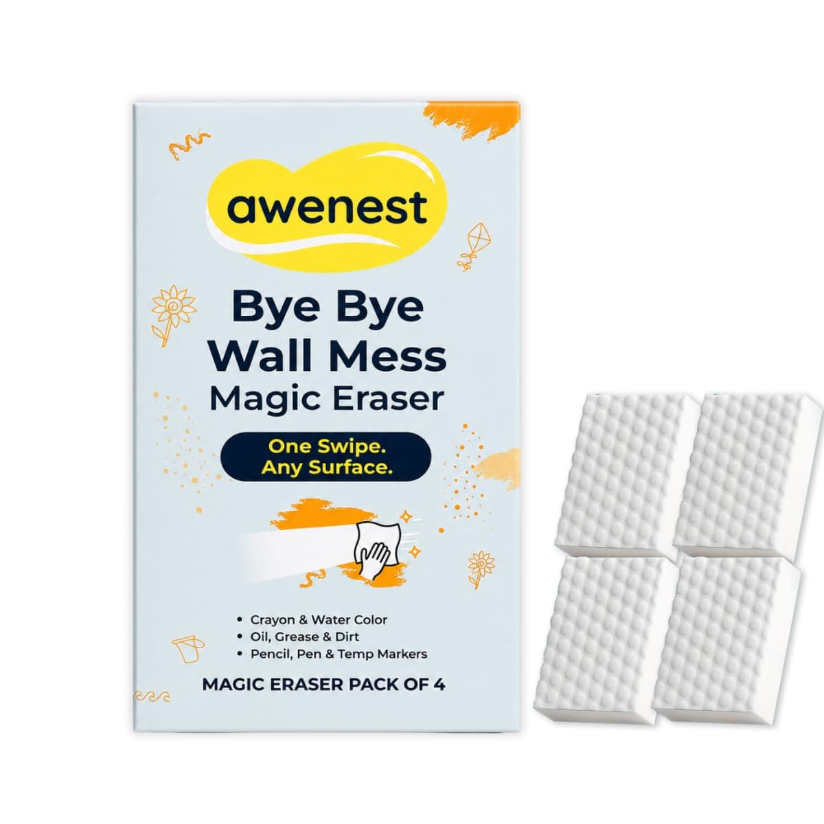 awenest Magic Eraser Cleaning Sponge | Wall & Stain Remover - Pack of 4