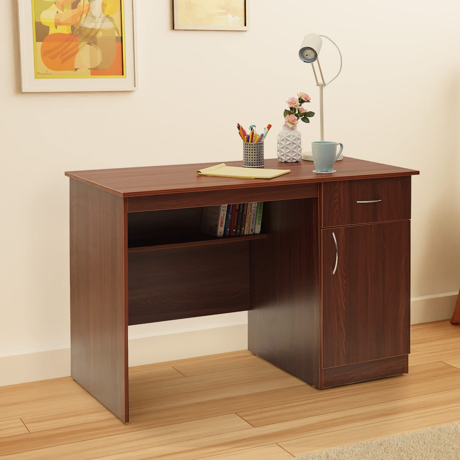 Green Soul Venue Study Table for Home & Office, Under-Desk Storage Shelf, Drawer & Cabinet, IS-3087 Engineered Wood, Computer/Writing Desk for Adults & Students, Rolex Brown, 3 Year Warranty