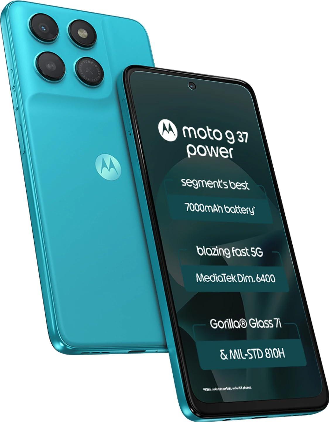 Motorola g37 Power (Pantone Capri, 4GB RAM, 64GB Storage) | MediaTek Dimensity 6400 Octa-Core Processor | 50MP AI Rear Camera | 8MP Front Camera | 6.66-inch HD+ 120Hz Display | 7000mAh Battery