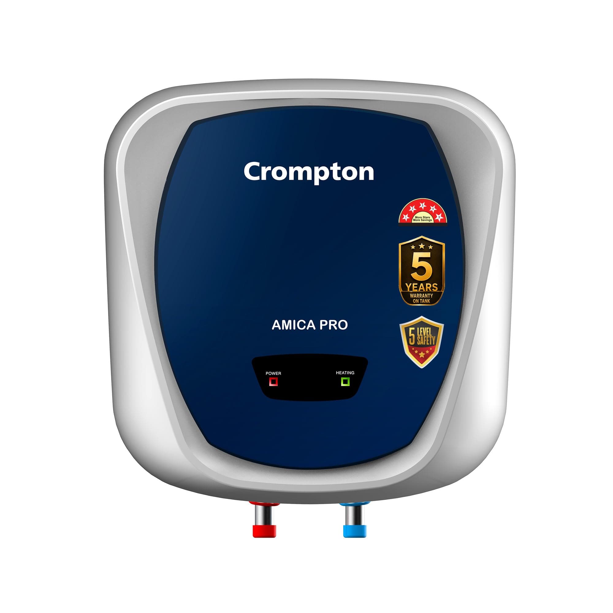 Crompton Amica Pro 15L | Free Installation | 5‑Star Storage Water Heater (Geyser) | Glassline Tank for Hard Water | 8 Bar High‑Rise Pressure | 5‑Level Safety | Rust‑Proof Body | 2kW Fast Heating