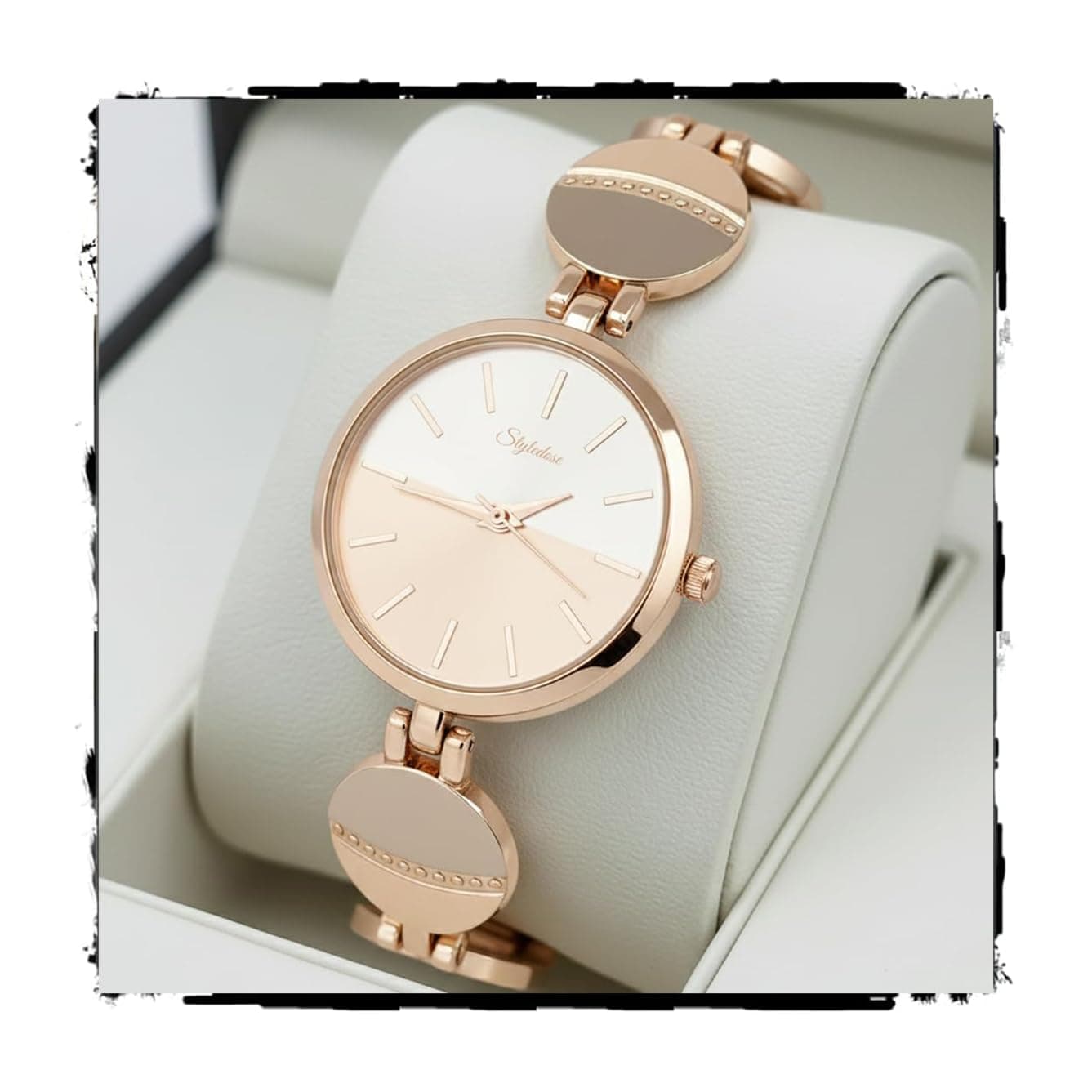 styledose Women’s Elegant Silver-Tone Bangle Watch Women Analogue Wrist Watches for Women's & Girls&Ladies Diamond Studded Rosegold Stylish Bracelet Strap (Rose Gold)