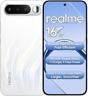 realme 16 5G Smartphone 12+256GB Air White, 7000mAh Massive Battery + 60W Fast Charging, 120Hz Refresh Rate + AMOLED Smooth Display, 50MP AI Camera System, Dimensity 6400 Turbo Processor, IP69.