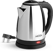 Milton Euroline Go Electro Stainless Steel Electric Kettle 1.2L, 1350 Watts, Portable Electric Kettle for Home, Office, Cool-touch Handle & Lid, Auto Cut-off, Detachable 360 Degree Connector, Silver