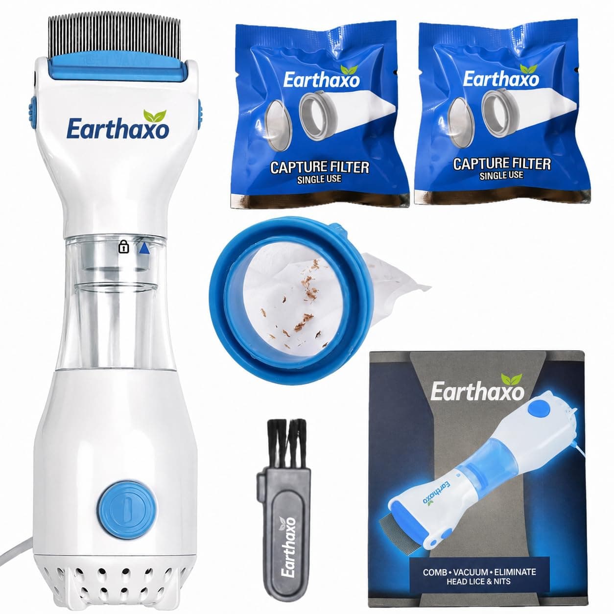 Earthaxo Electric Head Lice Remover Comb with Vacuum | Reusable Lice & Nit Removal Device for Kids & Adults | Safe Chemical-Free Lice Treatment Kit with Capture Filters