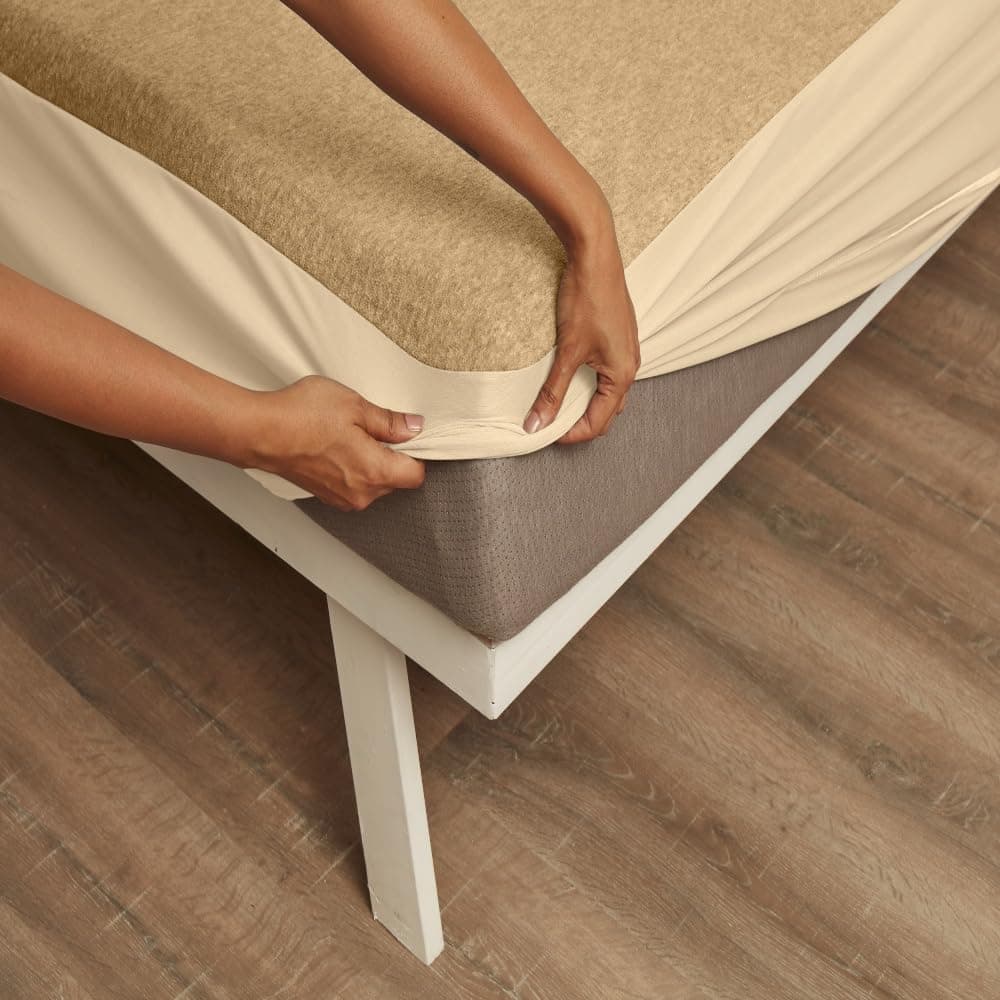 Wakefit Water Proof Terry Cotton Feel Mattress Protector | Beige | Machine Washable | Super Soft | Fits Mattress Upto 10 inches
