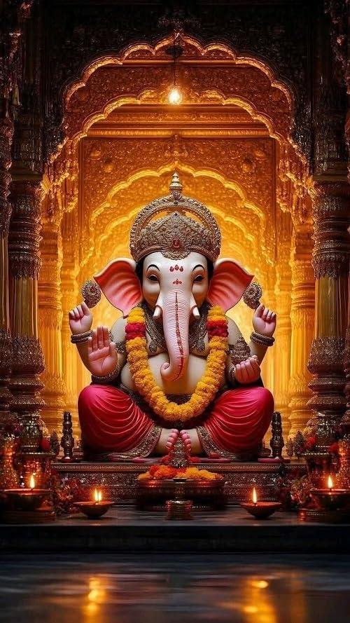 Fliptic Lord Ganesh Poster Wall | Ganpati Sticker Wall | Ganesh Ji Sticker | Ganesha Chaturthi Poster for Decoration | (300 GSM Paper, 12 x 18 Inch, Multicolour) (Design 5, 45L x 30W cm)