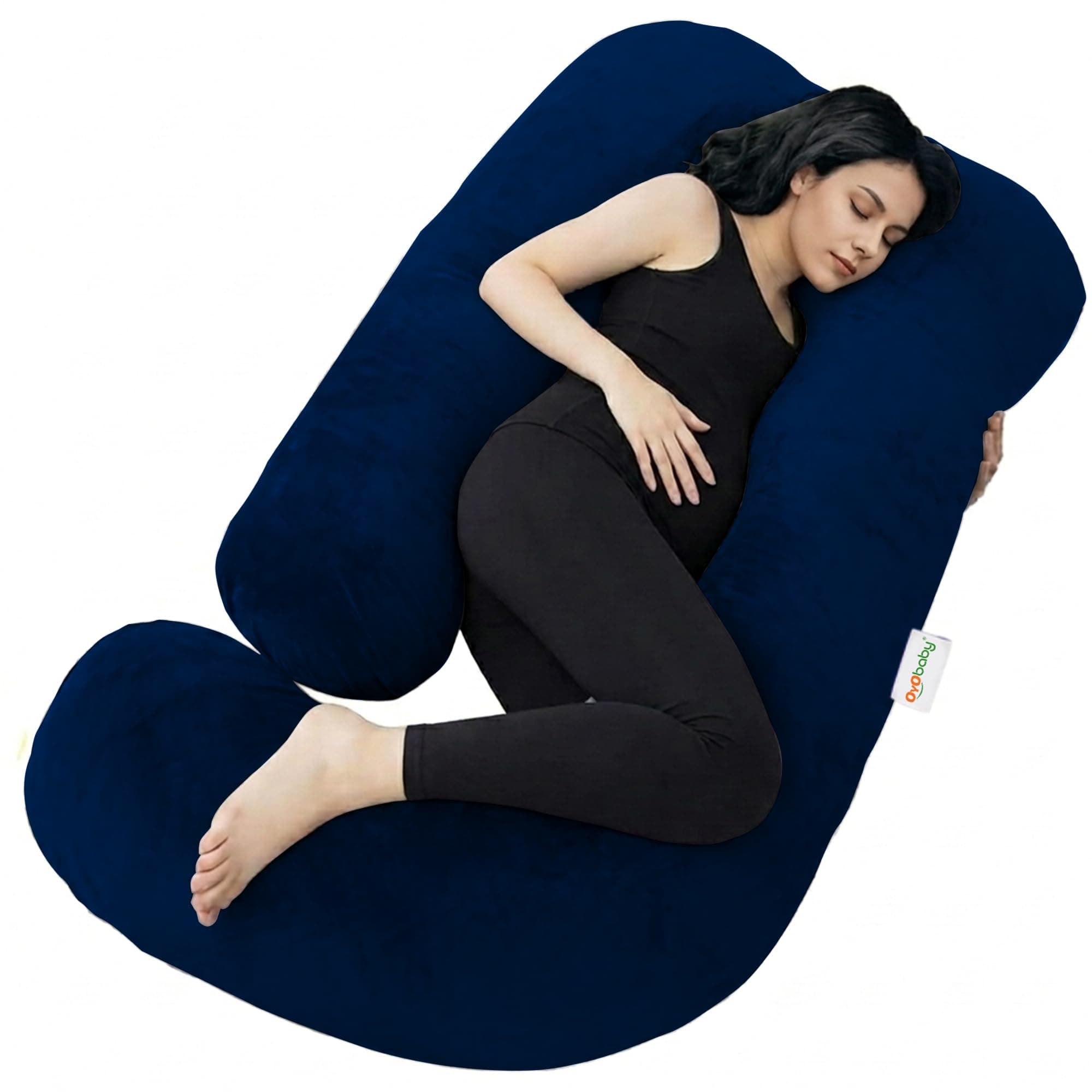 OYO BABY Pregnancy Pillows for Women J-Shape Full Body Pillow | 360° Maternity Support for Back, Hips, Legs & Belly | Maternity Pillow | Removable Washable Velvet Cover (Royal Blue)