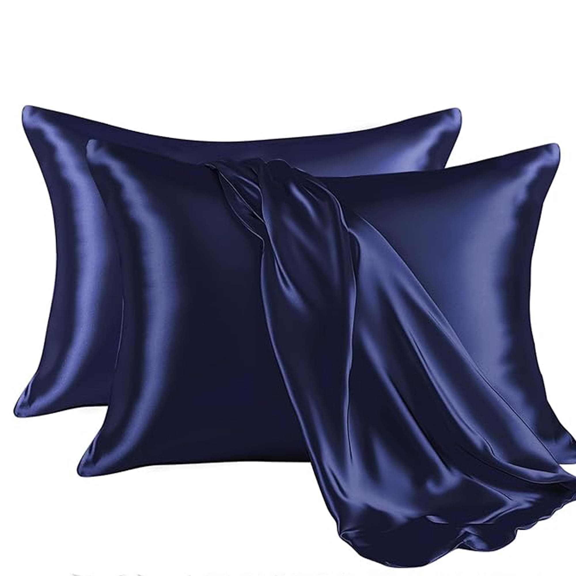 RAGGLE Satin Silk Pillowcase for Hair and Skin Standard Size 18"X 28" with Soft Breathable Smooth Cooling Pillow Covers for Sleeping or Pillow Protector (2, Blue)