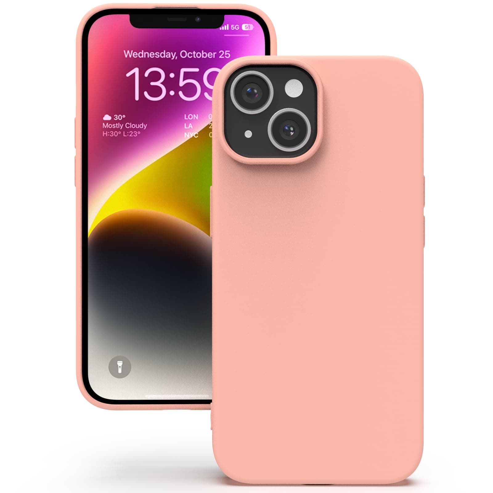 YATWIN Silicone Back Case for iPhone 14, Soft-Touch Phone Back Cover for Apple iPhone 14 - Pink