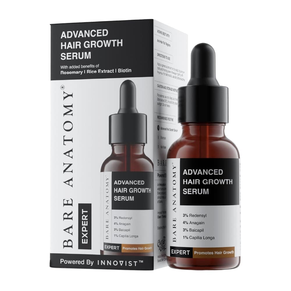 Bare Anatomy Advanced Hair Growth Serum | 3% Redensyl, 4% Anagain, 3% Baicapil, 1% Capilia Longa, Rosemary, Biotin & Rice Extract | Hairfall control & Hair Density | Women & Men | 30ml