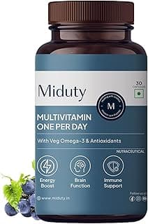 Miduty Multivitamin with Veg Omega 3 | Immunity Booster & Muscle Function for Men & Women | Daily Vitamin Supplement with DHA, A-Lipoic Acid, Grape Seed Extract, Magnesium - 30 Capsule