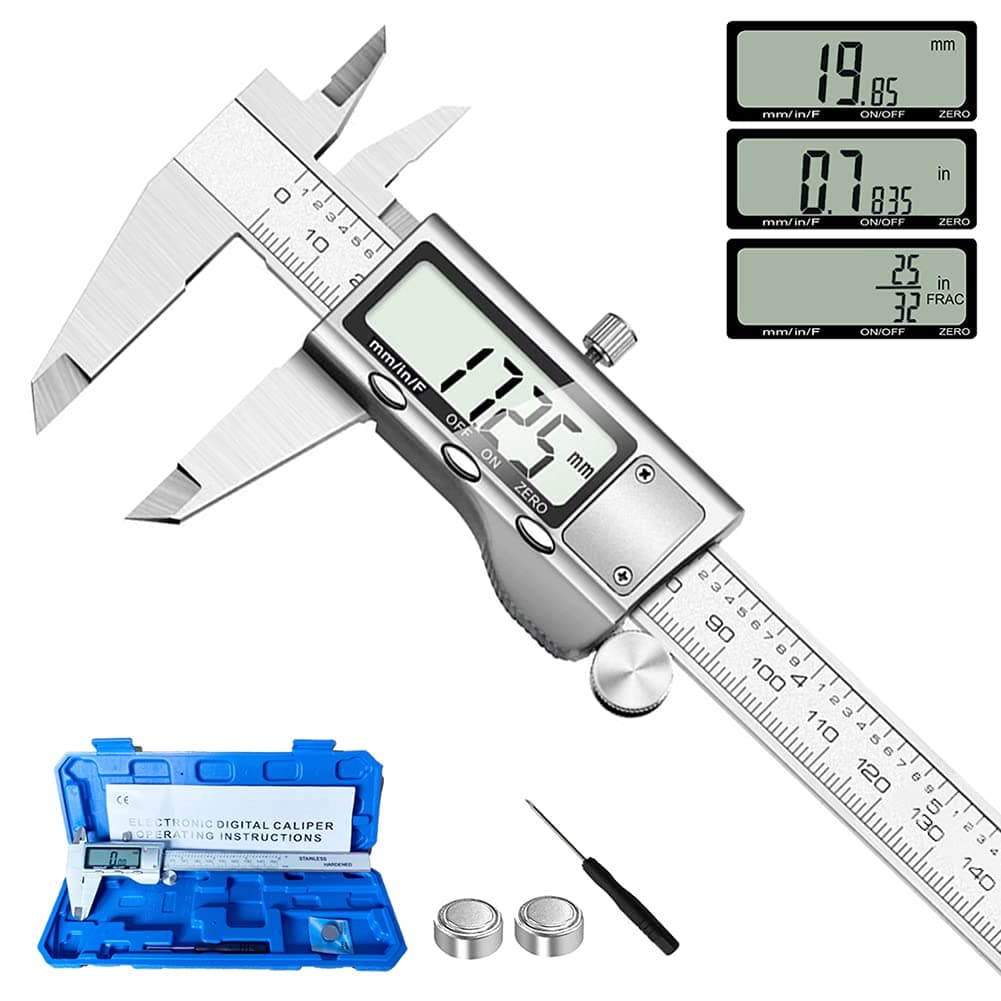 Digital Caliper Measuring Tool, Stainless Steel Caliper Digital Micrometer with Large LCD Screen, Easy Change of Inch Metric Fraction, 6 Inch Caliper Tool for DIY/Household