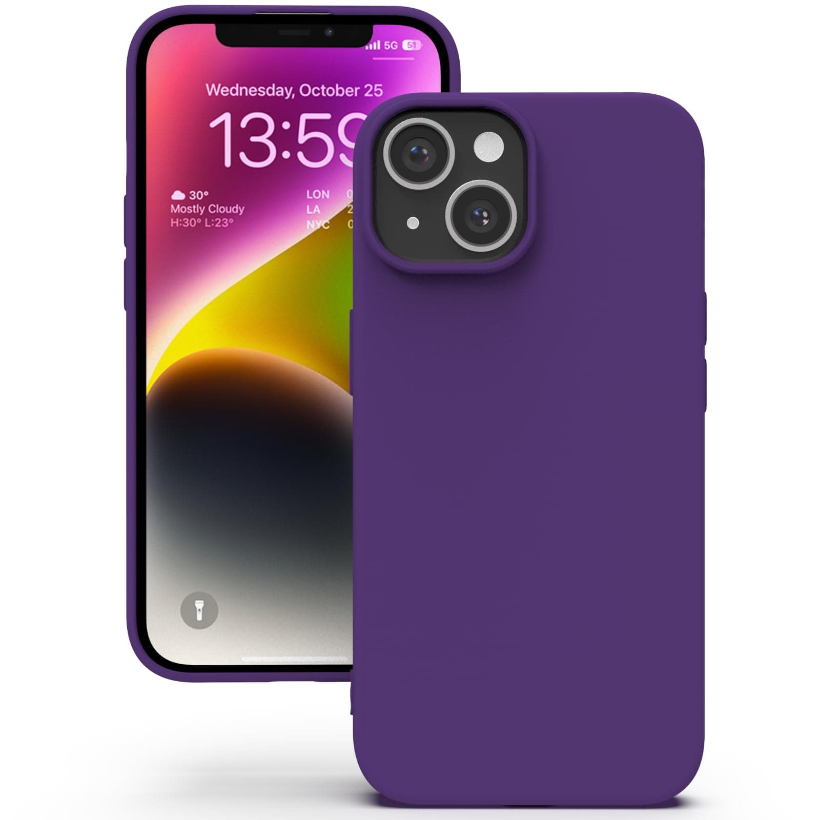 YATWIN Silicone Back Case for iPhone 14, Soft-Touch Phone Back Cover for Apple iPhone 14 - Purple