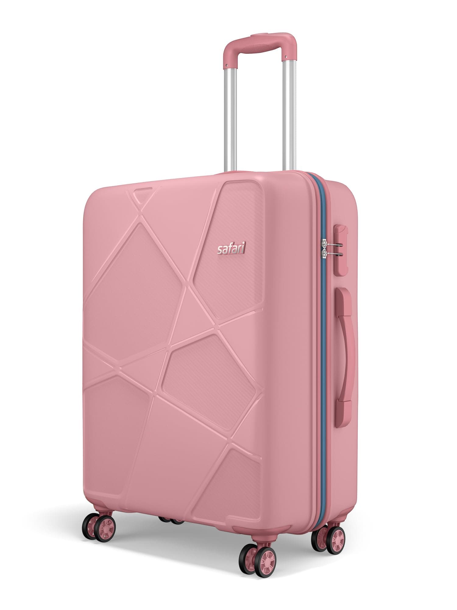 Safari Pentagon Pro 8 Wheels 65cm Medium Size Trolley Bag, Hard Case Polypropylene, 360º Wheeling Small Check in Luggage, Suitcase for Travel, Trolley Bags for Travel, Rose Gold