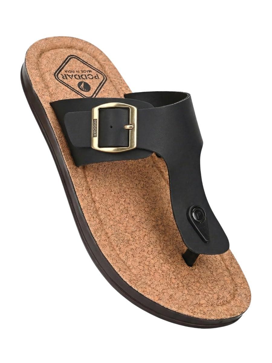 Poddar Slippers, Sandals & Chappals for Men | Synthetic Leather Comfortable Footwear | Daily Use, Casual, Party, Stylish, Durable, Waterproof, Soft Sole, Anti-Slip (19055-Black-8)