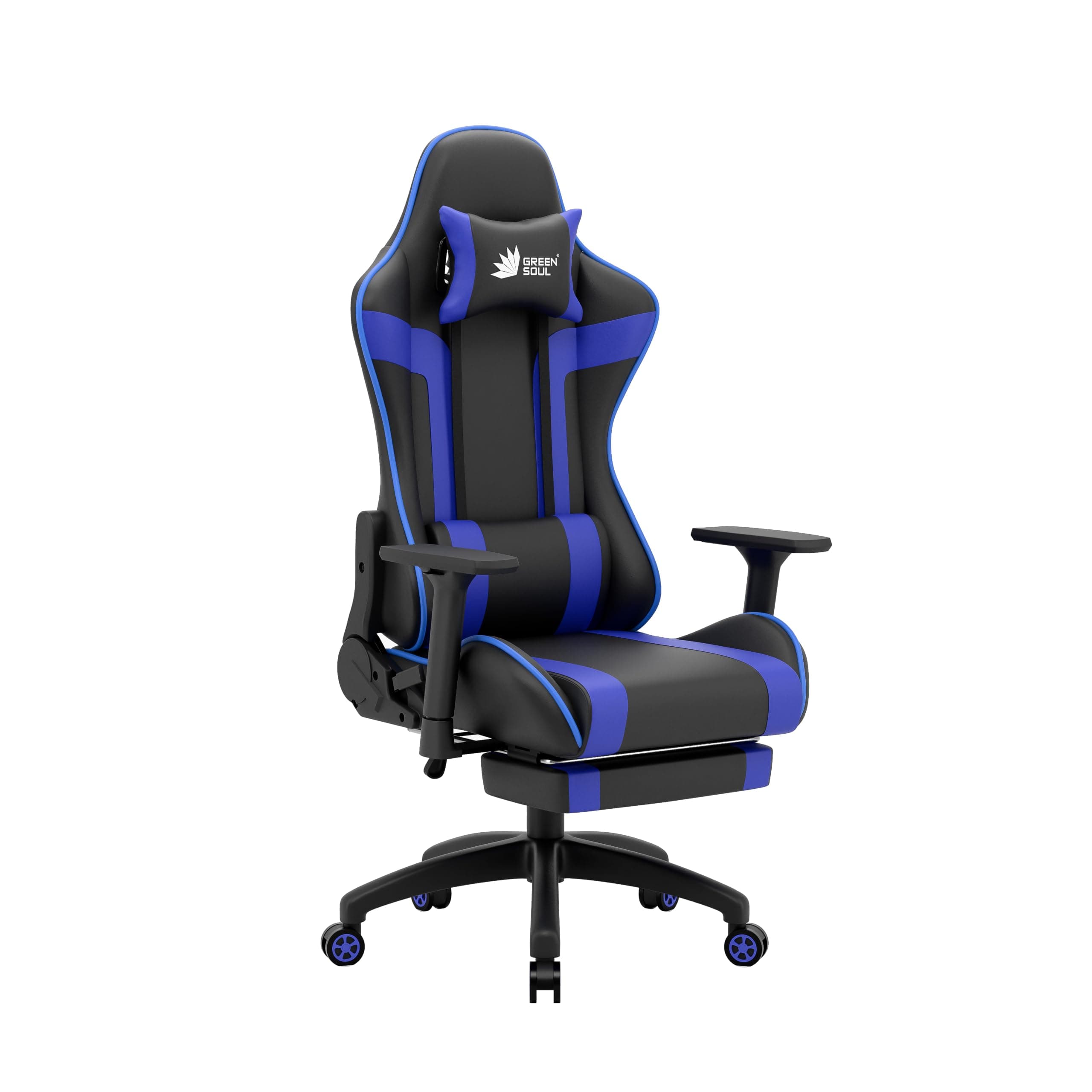 Green Soul Raptor Pro Racing Edition | Ergonomic Gaming Chair with Massager & Legrest | Premium PU Leather | 3D Armrest | Lumbar Pillow | 3 Year Warranty | (Black & Blue)