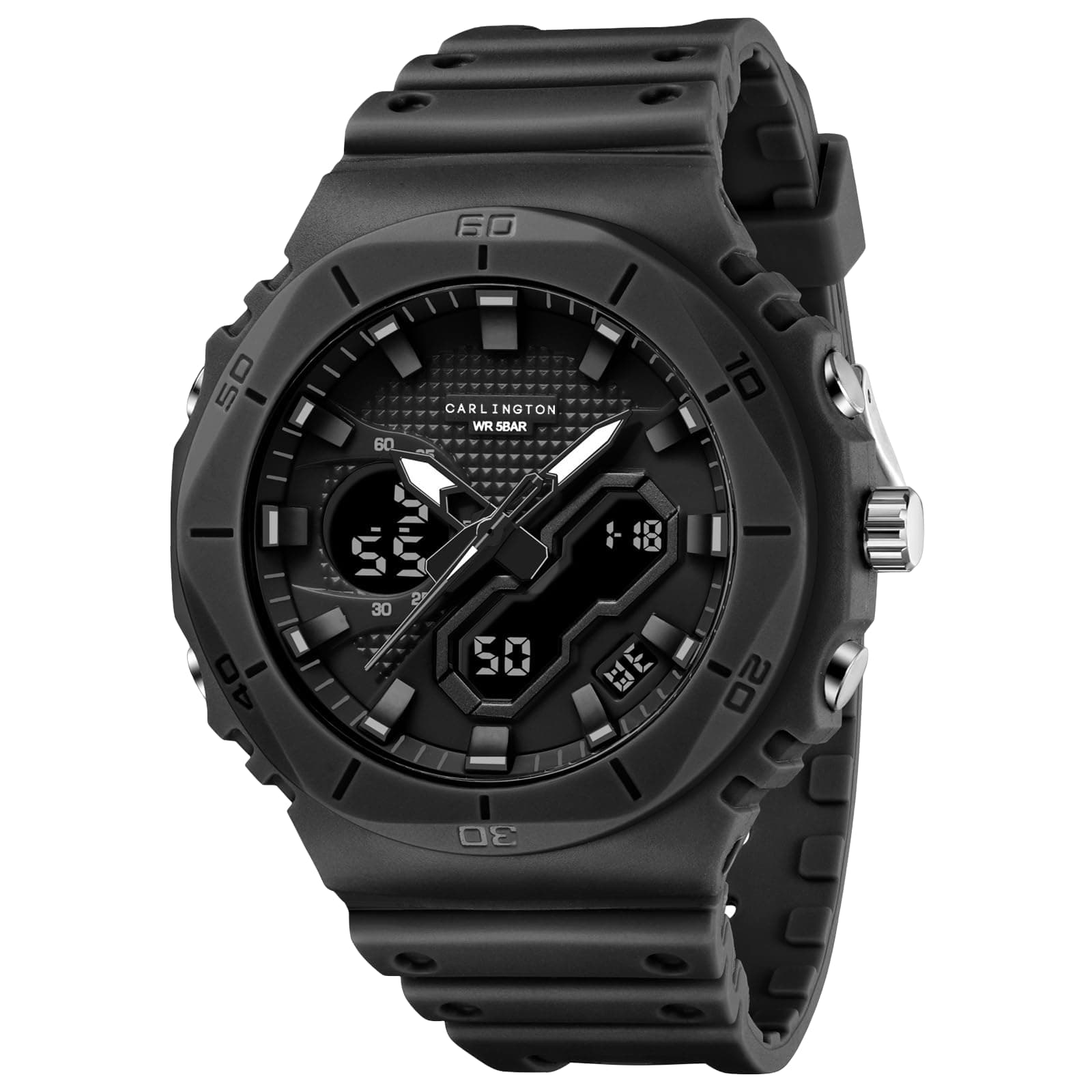 Carlington Velocity Series Analog-Digital Sports Watches for Men and Boys with Alarm, Stopwatch, Backlit Display, Dualtime, Silicone Rubber Strap, Water & Shock Resiatant - CT_8120