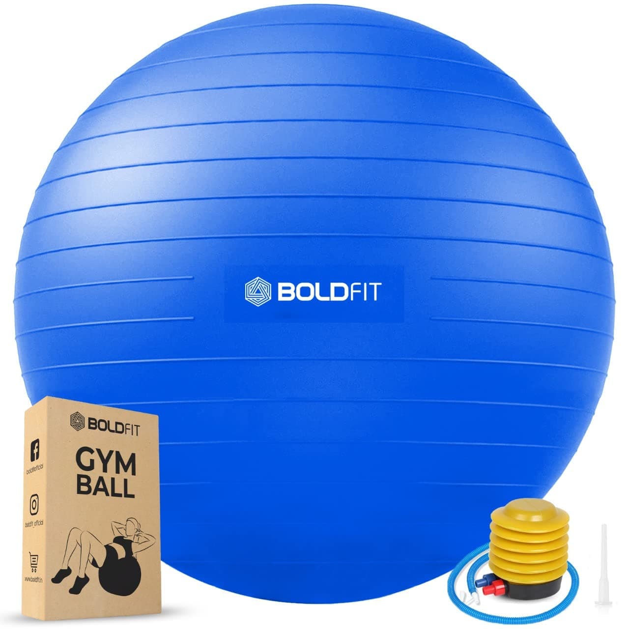 Boldfit Gym Ball for Exercise with Foot Pump for Workout Yoga for Women and Men Swiss Ball for Balance Stability Training, Fitness 55Cm -Blue