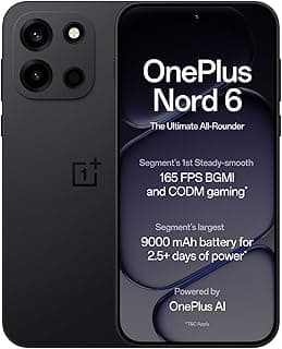 OnePlus Nord 6 | 12GB+256GB | Pitch Black | Snapdragon 8s Gen 4 | Segment's First Stable 165FPS Gaming | Segment's Largest 9000mAh Battery | Most Complete IP Rating | Personalized AI