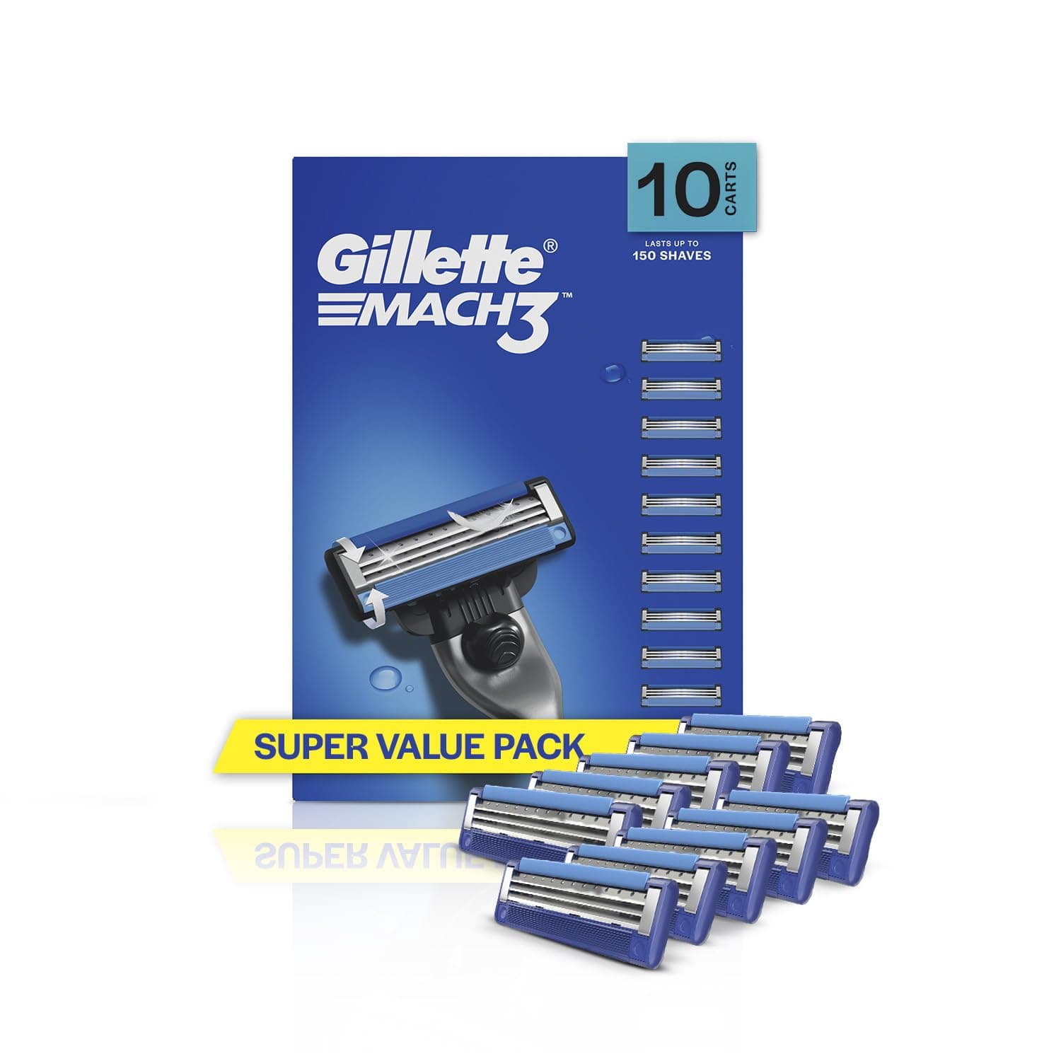 Gillette Mach3, Shaving Blades For Men | 10 Cartridges, Super Value Pack | 10 Cartridges Last Up-To 150 Shaves | Your Most Comfortable Shave