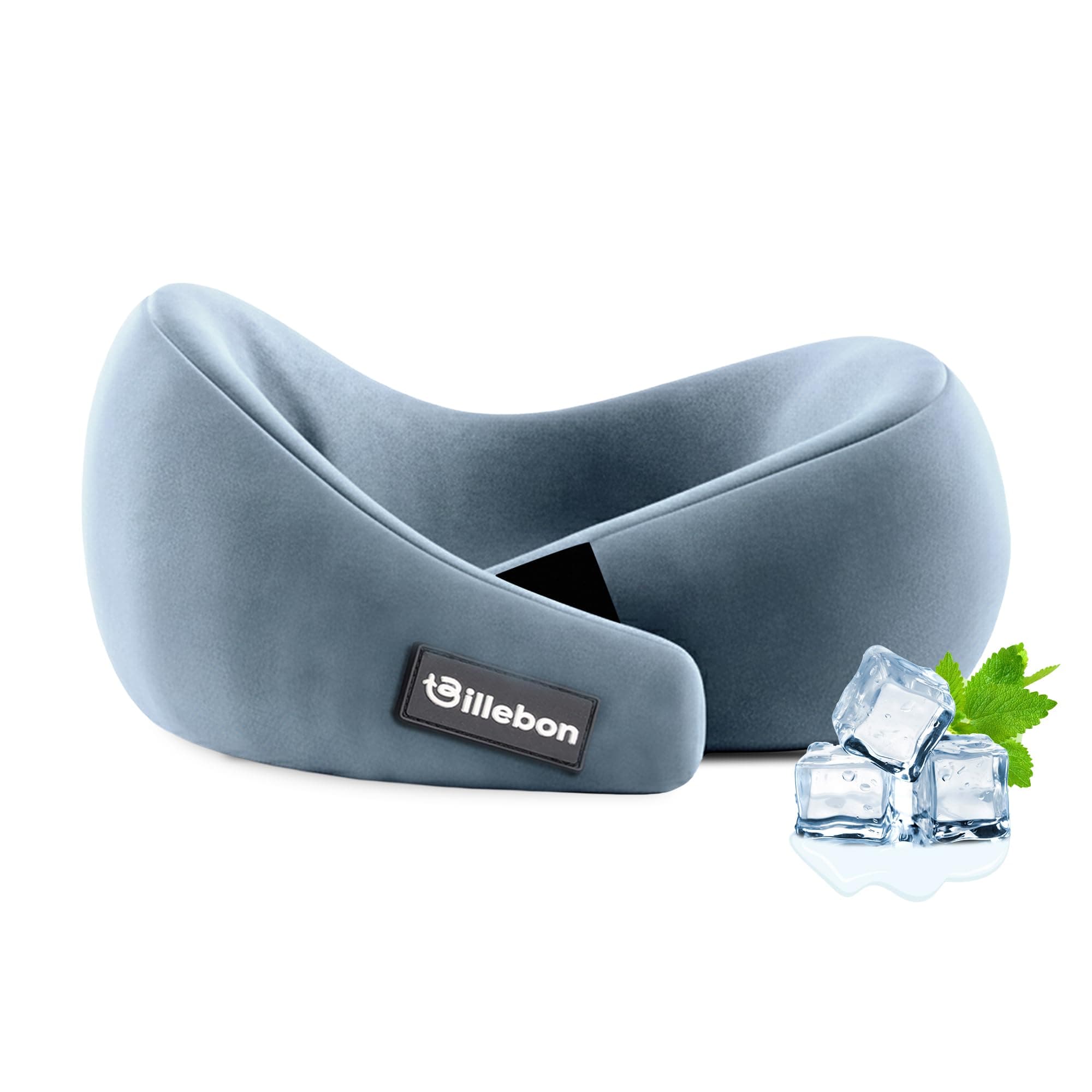 Billebon Gel Infused Memory Foam Neck Pillow, Travel Pillow with Adjustable Velcro Straps, for Travelling & Flight Travel, Ergonomic Support for Comfort, Grey, Single