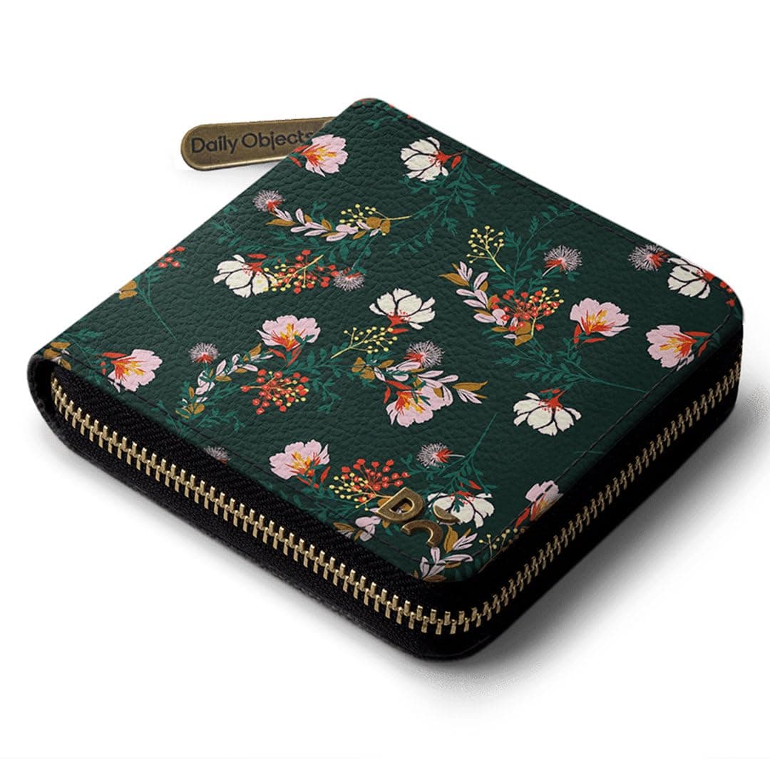 DailyObjects Lush Midnight Women's Zip Card and Coin Wallet | Made with Vegan Leather | Carefully Handcrafted | Slim and Easy to Fit in Pocket