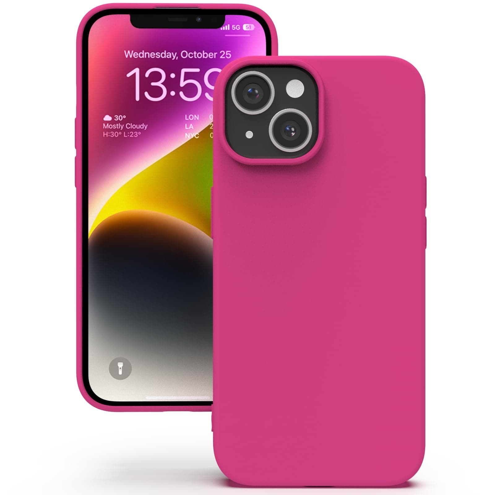 YATWIN Silicone Back Case for iPhone 13, Soft-Touch Phone Back Cover for Apple iPhone 13 - Magenta