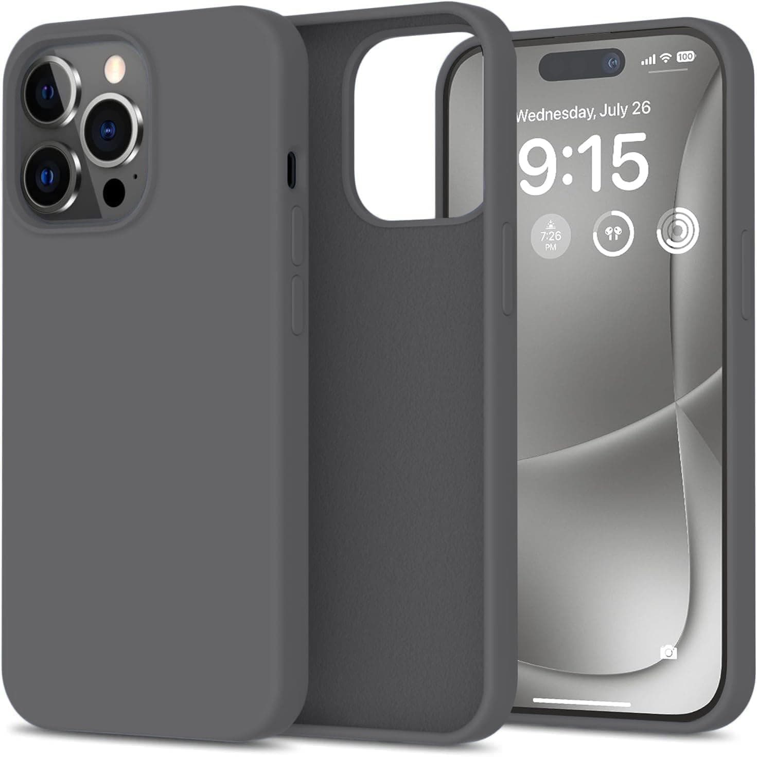 DIZORO® Compatible with iPhone 14 PRO MAX Case, Liquid Silicone Case, Full Body Protective Cover, Shockproof, Slim Phone Case, Anti-Scratch Soft Microfiber Lining, 6.1 inch - (Grey)