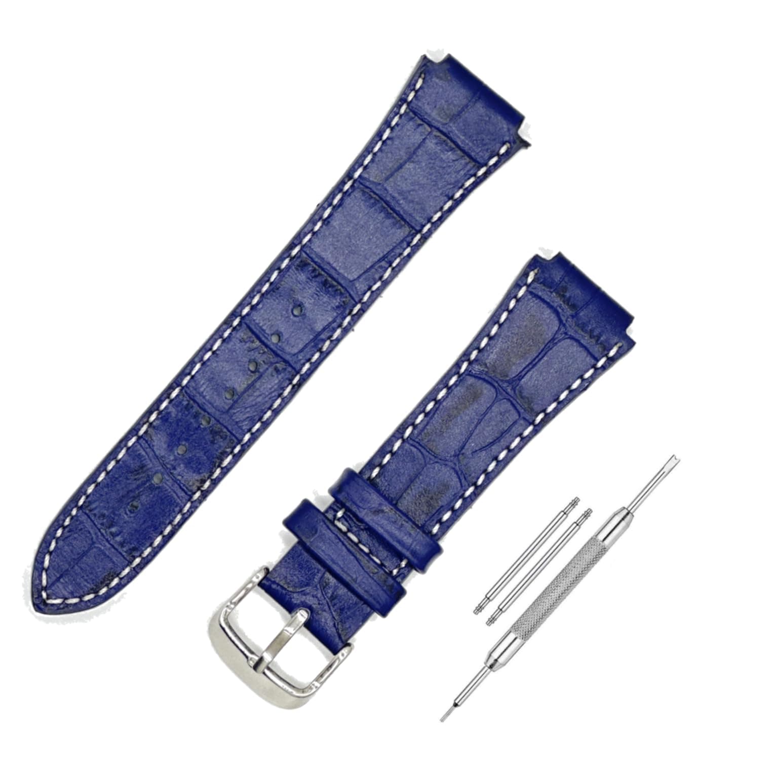 Lineon 18mm Genuine Leather Watch Strap Cut Pattern Specially Compatible With CASIO Royale AE-1200WH AE 1200 WH with Tool (CROCO Pattern BLUE)