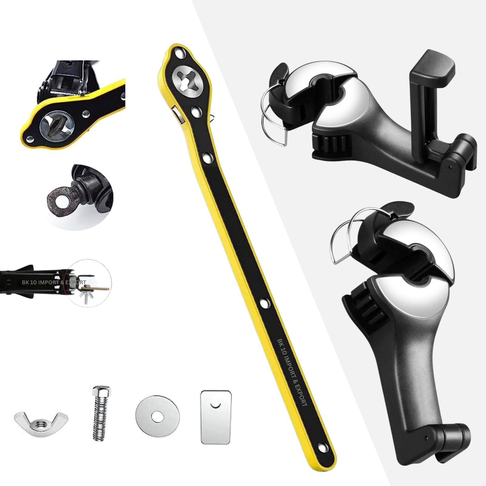 BK 10 IMPORT & EXPORT Labor Saving Hand Car Jack Wrench with Hook for Car Seats with Mobile Phone Holder | Wrench | Phone Holder for Car | Car Hook for Bag | Jack Ratchet Wrench for Car