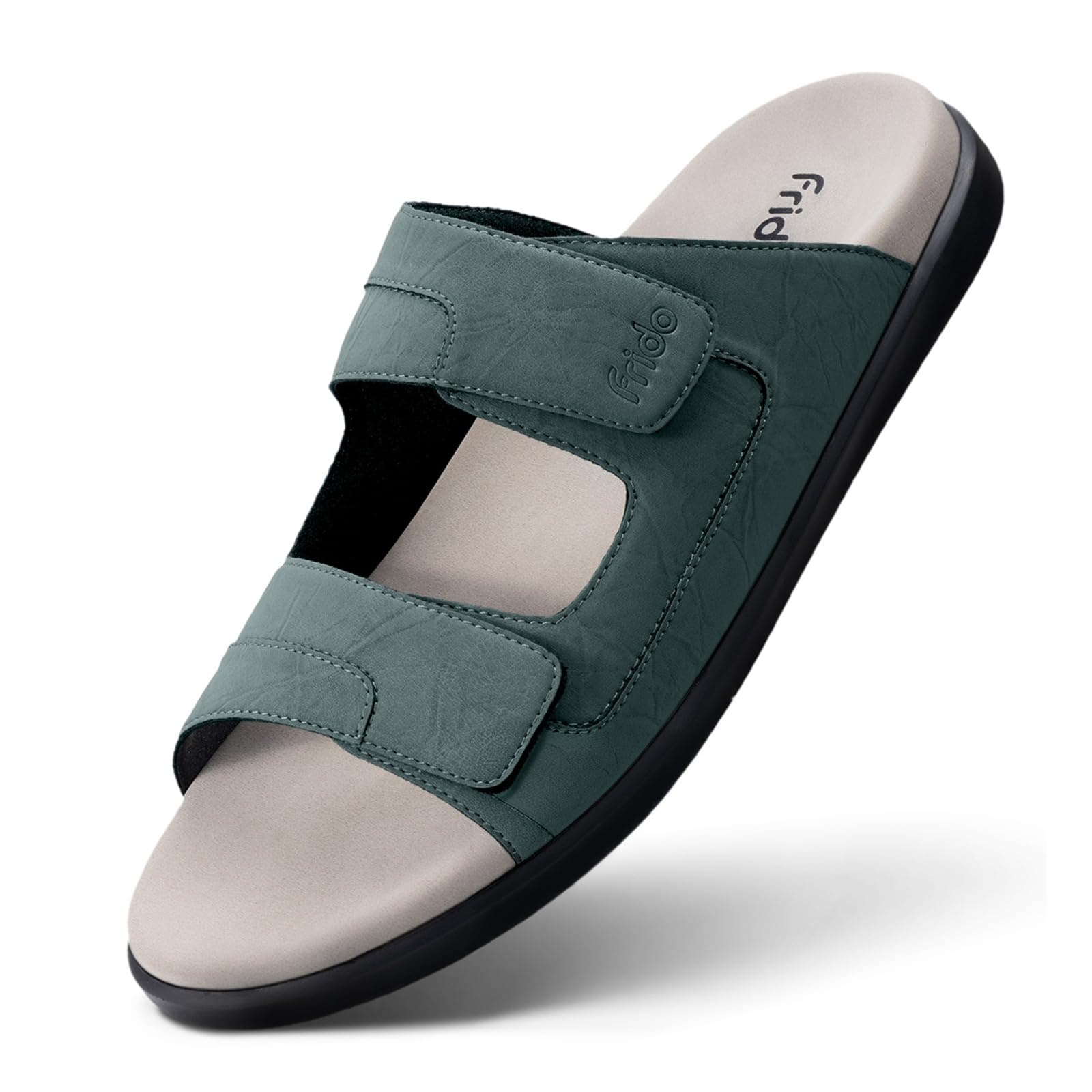 Frido Comfort Dual Strap Sandals for Men with Bounce Back Cushioned Footbed, Zero Drop Sole for Arch Support Pain Relief, Lightweight Anti-Skid, Adjustable Velcro Casual Sandals, Olive Green (11 UK)