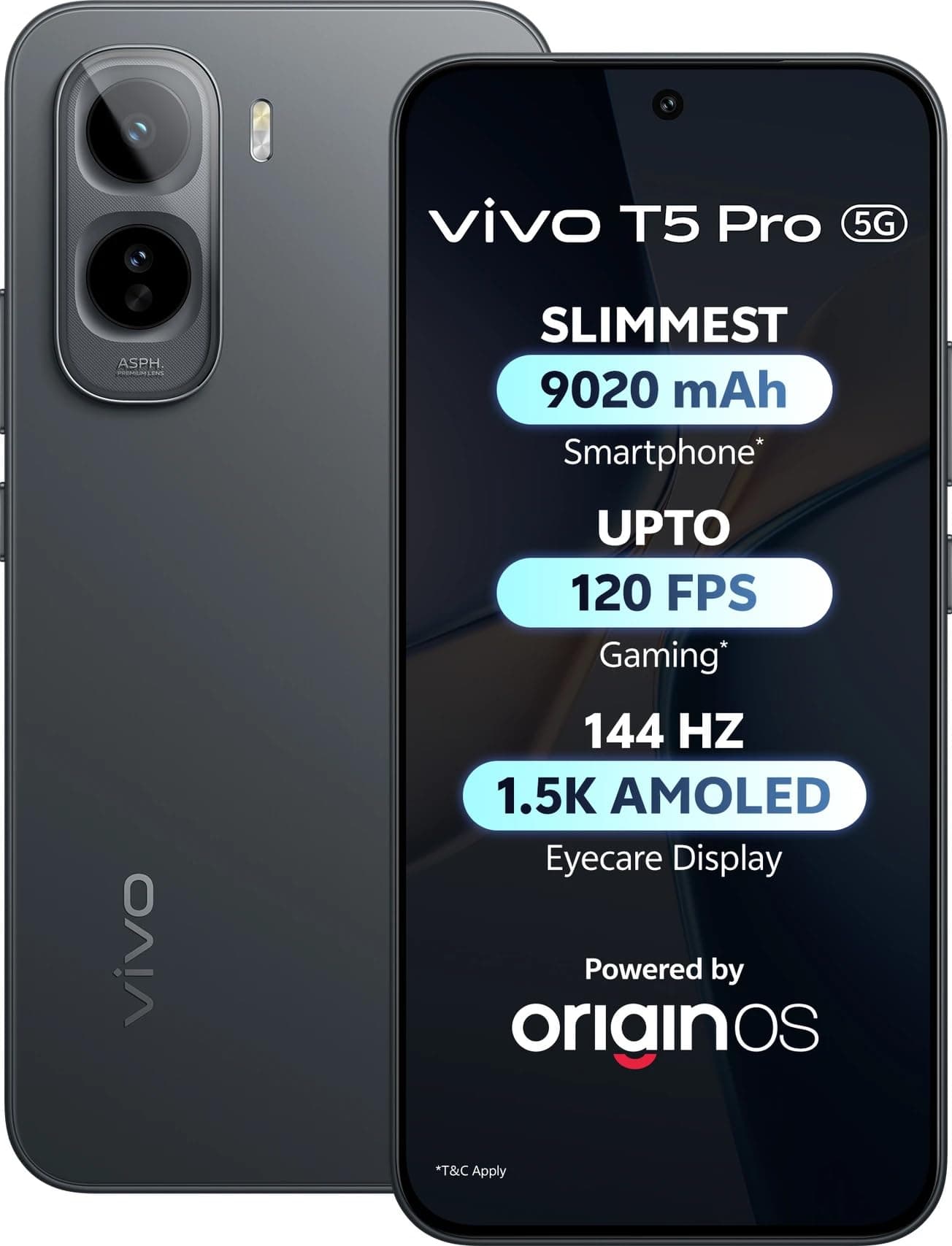 vivo T5 Pro 5G (Cosmic Black, 8GB RAM, 128GB Storage) | Snapdragon 7s Gen 4 Processor | 50MP AI Dual Camera | 32MP Front Camera | 6.83-inch FHD+ AMOLED Display | 9020mAh Battery | 5G Smartphone