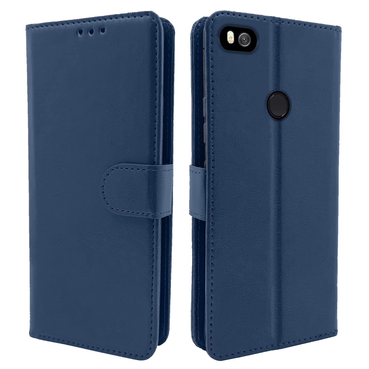 Pikkme Redmi 4 Flip Cover Magnetic Leather Wallet Case Shockproof TPU for Redmi 4 (Blue)