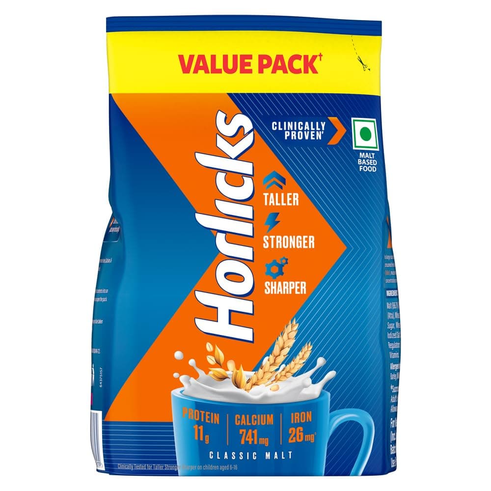 Horlicks Nutrition Drink Pouch - 800 g - Classic Malt - Clinically Proven to make kids Taller, Stronger, Sharper