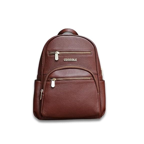 COBBBLE Women's Leather Backpack, Brown, Multi-Pocket, Gold-Tone Zippers, Casual Everyday Bag