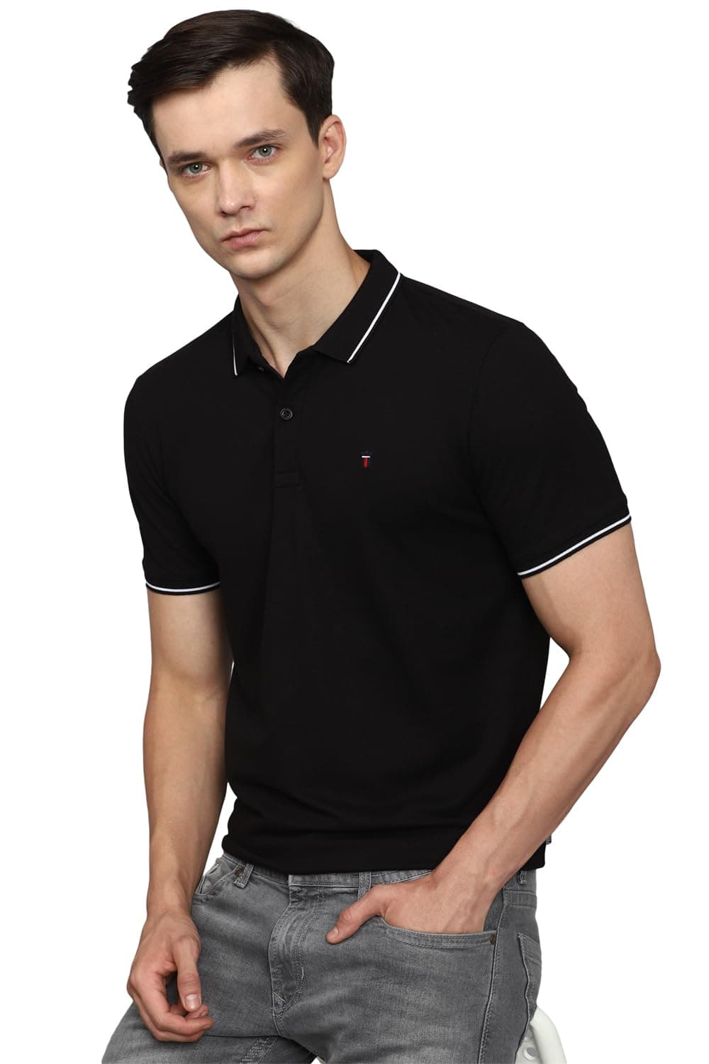 Louis Philippe Men's Cotton Slim Fit T-Shirt (LRKPCSLFO21807_Black L)