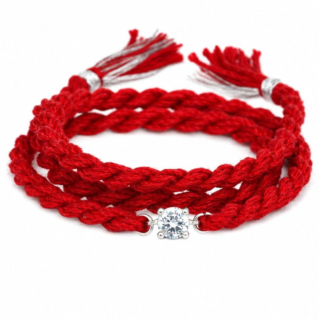 MEENAKARI HERITAGE JEWELLERY eenakari Pure 925 Sterling Silver Bead Rakhi set with Roli Chawal and Rakshabandhan Greeting Card For Brother/Men/Unisex (Zircon Stone Rakhi)