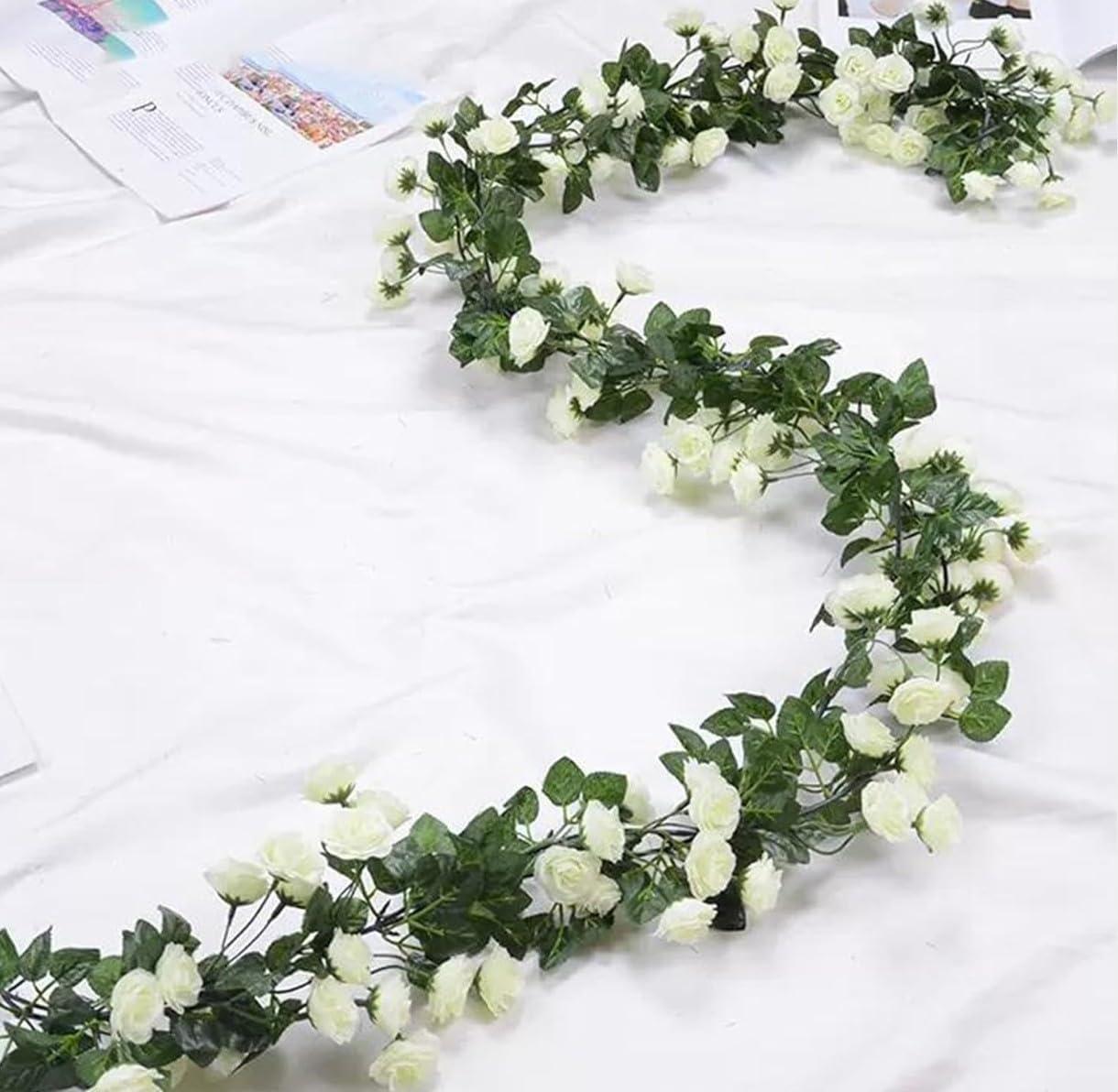 VRB Dec 1 Pcs Artificial Flower Vine Garlands Hanging Artificial Flowers for Decoration Small Peony Roses Garland (6 ft Long) Flowers Silk Peony Roses for Diwali/Ganpati/Christmas. (White)