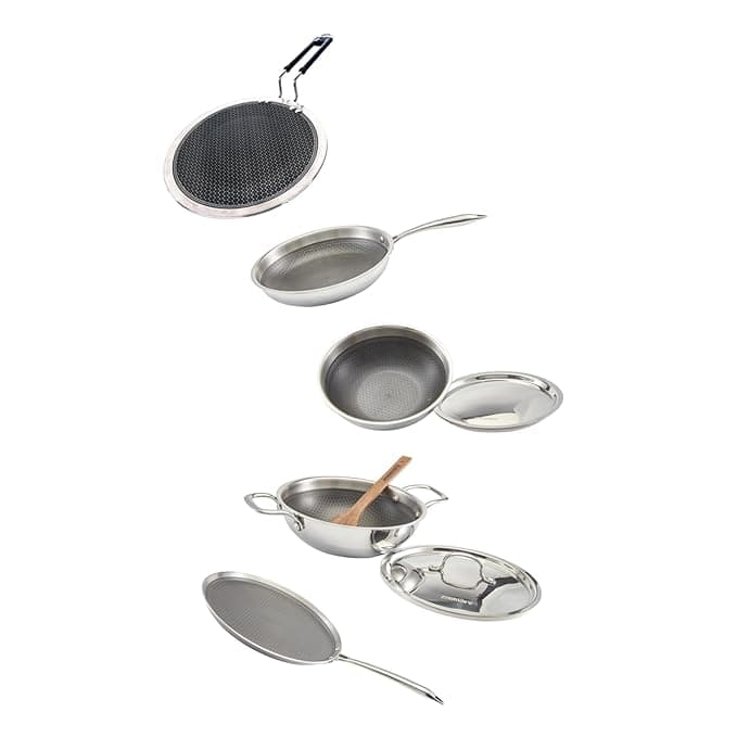 Zoraware Honeycomb 7 Pcs Cookware Set | Silver | 26 cm Diameter