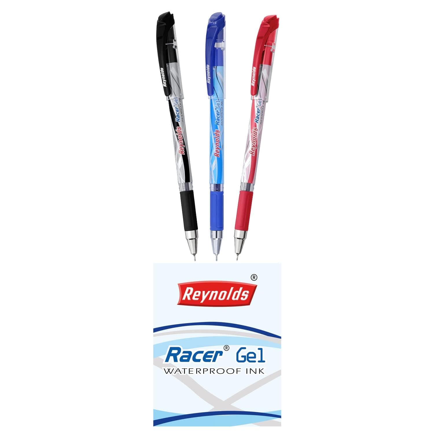 Reynolds RACER GEL Pen SET - 10 PENS (6 BLUE 2 BLACK 2 RED) | PENS WITH COMFORTABLE GRIP | GEL PENS FOR WRITING | PEN FOR STUDENTS & OFFICE STATIONERY | 0.5 mm TIP SIZE