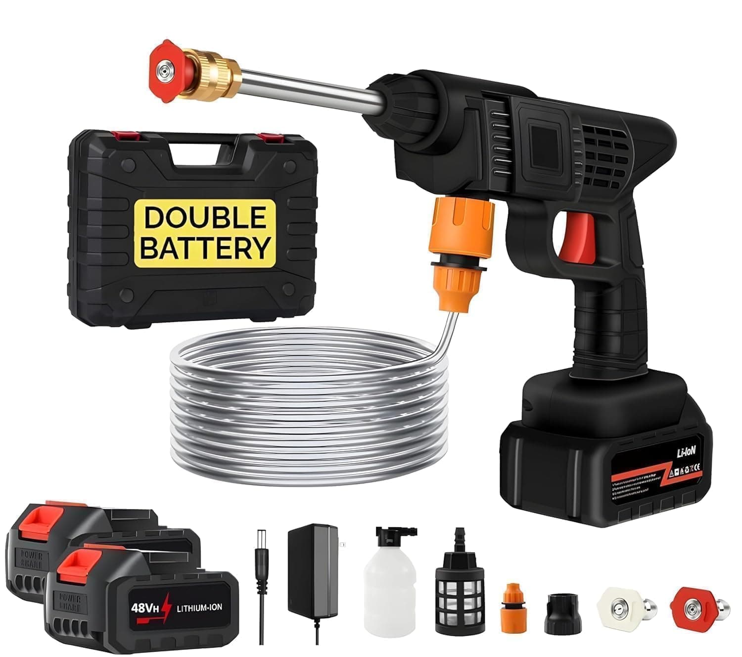 Fanttik (Double Battery) Cordless Portable Wireless Pressure Washer Gun 48V 12000mAh High Pressure Water Gun for Car Wash & Bikes Cleaning with Adjustable Nozzles & 5M Hose Pipe