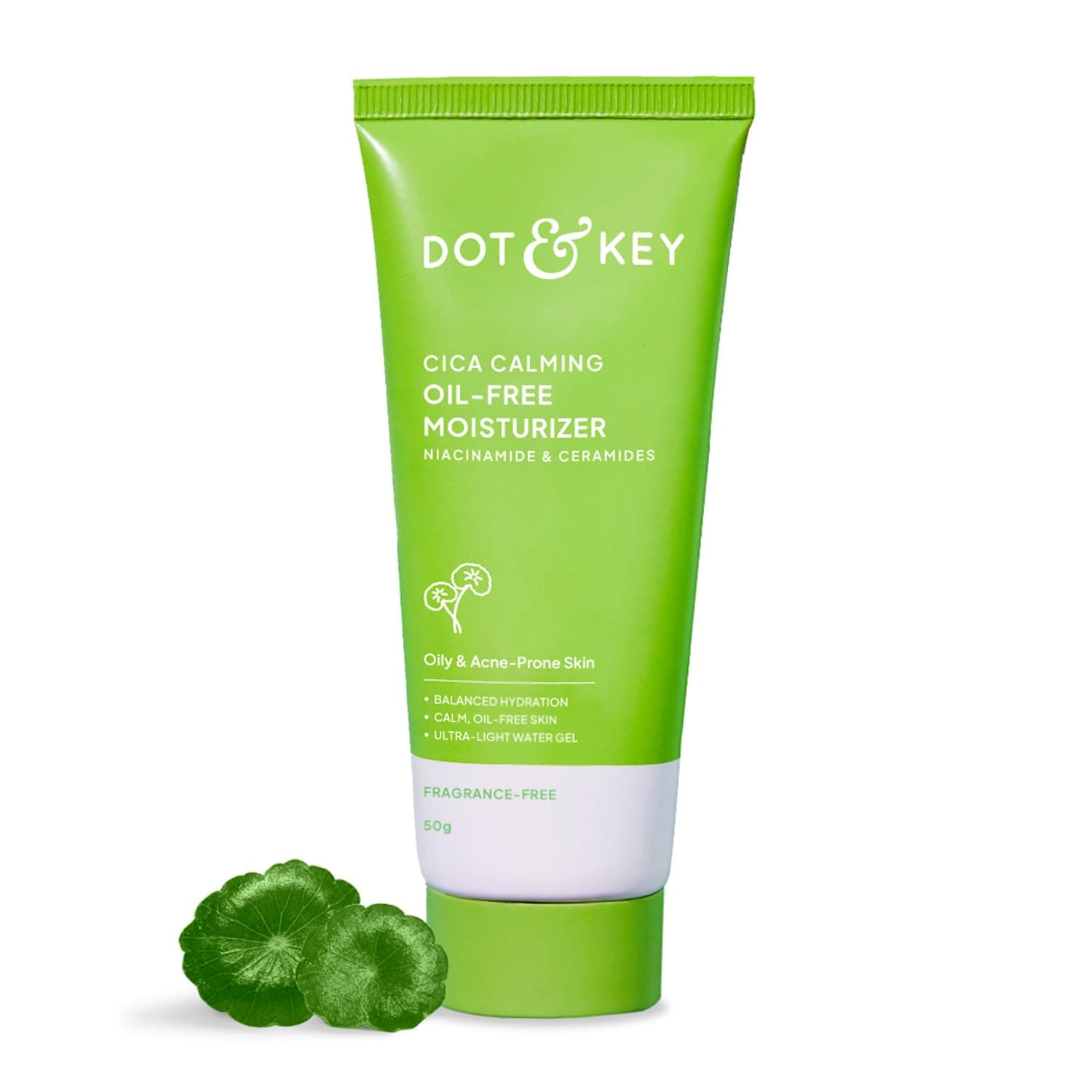 Dot & Key Cica + Niacinamide Oil-Free Gel Moisturizer For Face, Controls Excess Oil, For Oily, Acne-Prone Skin, Reduces Redness & Skin Irritation, Fades Dark Spots & Acne Marks, Non-Sticky, Lightweight, Non-Greasy | 50g Tube