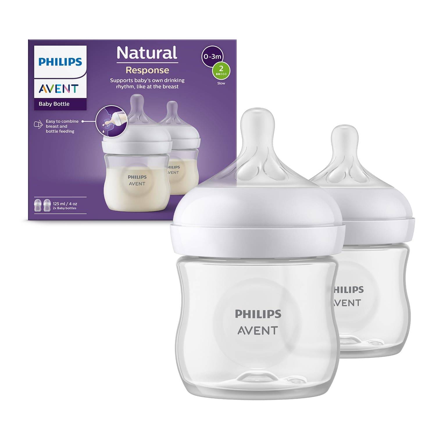 Philips Avent Natural Baby Feeding Bottle | No.1 Brand Recommended by Moms Worldwide | Ideal for 0 Months+| Natural Response Technology Mimics Breastfeeding| Pack of 2 | SCY900/02
